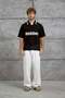 Men's T-Shirt Sonixium Written Polo Collar Black Oversize Printed Knitwear