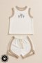 Unisex Cactus Printed 100% Cotton Baby Kids Athlete Shorts Set with Piping Detail - 4