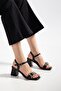 S-481 Black Ankle Strap Buckle Detailed Wide Heeled Women's Sandals - 2