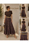 Bitter Brown Brode Lace Detailed Long Skirt – Bohemian Chic with Straw Belt - 2