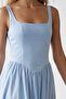 Blue Adjustable Strap Hidden Zipper Back Pleated Poplin Dress Alc-X15511 - 3
