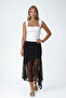 Women's Black Asymmetrical Cut Lined Lace Skirt Alc-X15515 - 3