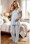 Women's Turquoise Lace Special Design Maternity Pajama Set - 2