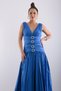 Sleeveless V-Neck, Brooch Accessory, Taffeta Tail Evening Dress, Event Dress - 4