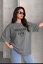 Women's Oversize Casual T-Shirt 1898 Printed Gray - 4