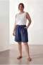 Elastic Waist Lace-Up Women's Plus Size Shorts Navy Blue - 3