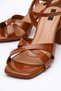 Women's Tan Patent Leather Cross Strap 9 Cm. Stylish Heeled Sandals - 3