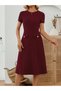 Women's Short Sleeve Crew Neck Midi Imported Crepe Dress with Pocket Detail - 3