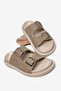 Women's Beige Suede Comfortable Double Buckle Non-Slip Slippers - 3