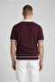 Burgundy Polo Collar Zippered Short Sleeve Men's T-Shirt - 6