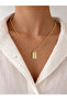 Women's Gold Color Steel Rectangular Necklace with Stones, Minimal Stylish Elegant Gift - 2