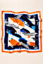 Women's Navy Blue Orange Patterned 70X70 cm Satin Scarf, Silky Textured Square Neck Hair and Bag Accessory - 5