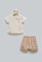 Baby Boy Set with Snap Fasteners on the Shoulders and Comfortable Fabric Shorts, 2-Piece Set, 1-12 Months, Beige