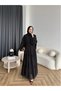 Women's Ruffled Layered Chiffon Dress with Lace Detail - Black - 3