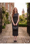 Women's Polka Dot Shoulder Padded Midi Dress - 3