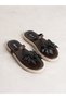 Sorella Black Genuine Leather Women's Slippers with Floral Detail - 4