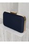Navy Blue Color Z.A.R.A. Satin Gold Detail Crystal Stone Embroidered Chain Women's Evening Dress Bag Wedding Engagement Graduation - 2