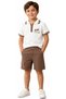 Boy's Knitwear Polo Collar Zipper Closure Letter Patterned Elastic Waist Linen Shorts Cream Color Two-Piece Set