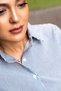 Women's Navy Blue Striped Short Sleeve Shirt with Back Slit Detail - 6