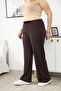 Plus Size Modal Fabric Brown Trousers with Piping at the Waist - 2