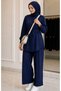 Women's Side Lace Detailed Lace-Up Waist Tunic Trousers Set Hijab - 4