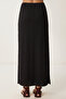Asymmetrical Viscose Skirt with Tie Detail Lub0339 Black - 5