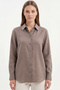 Women's Gia 100% Natural Linen Shirt - Classic Collar Basic Minimalist Design Brown W207-K0401-02