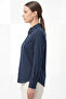 Women's Pure 50/1 Compact Cotton Lycra Shirt - Smooth Texture Minimalist Classic Cut Navy Blue W205-K - 2
