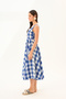 Blue and White Gingham Square Collar Button Detailed A-Line Midi Dress - 3