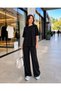 New Season Short Sleeved Osy Fabric Suit with Elastic Waist and Lace-Up Pants - 3