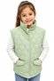 Girl's Green Color Thin Quilted Vest with Snap Closure Pockets and Heart Embroidery Detail