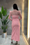 Double fabric strapless lace detailed dress - pink - 5