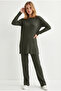 Women's Khaki Bottom and Top Ribbed Knitted Set Tkm-19000497