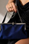 Cobalt Blue Satin Metallic Chain Strap Women's Portfolio Hand and Shoulder Bag - 8