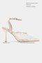 Aveny Beige Lace Embroidery Detail Ankle Strap Thin Heeled Women's Shoes - 3
