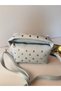 Women's Blue Studded Handbag Trok Detailed Baguette Shoulder Bag Soft Leather Look Stylish Bag - 4
