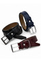 Men's Belt Set of 3 4 cm Classic Shiny – Black / Navy Blue / Claret Red - 2