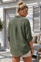 Khaki Shirt Collar 3/4 Sleeve Buttoned Embroidered Casual Cotton Woven Shirt 70 60 - 7