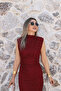 Burgundy Zero Sleeve Padded Lace Dress - 3