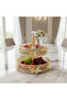 Round 2-Tier Glass Fruit Stand with Gold Metal Frame – Stylish Dessert & Fruit Serving Tray for Home Décor – 20 × 25 × 30 cm - 2