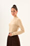 Beige Color Lycra Slim Fit Half Turtleneck Soft Textured Long Sleeve Bodysuit - 3