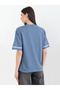 Blue Contrast Emroidery Trim Short Sleeves T-Shirt - 5