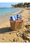 Straw Beach and Picnic Bag - Red Gingham Lined, Lace Detailed - 3
