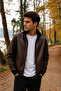 Men's Leather Bomber Jacket – Ribbed Premium Model with Zippered Double Pockets - 2
