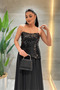 Top Sequin Bottom Chiffon Designer Dress - Black - 4