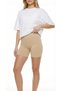 Women's Beige High Waist Seamless Ribbed Waist Cincher Biker Shorts Sports Leggings