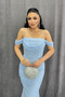Lace Fabric Stone Detailed Evening Dress - Baby Blue - 3