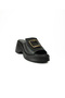 4123 Black Leather High-Sole Women's Slippers