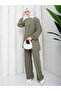 Women's Hijab Double Set Belted Tunic Trousers Silver Button Detailed Stylish Daily Office Event Combination - 5