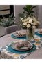 Soft Leaves Pattern, 6 Pieces of Petrol Green Placemats, 6 Pieces of Light Brown Napkins, 6 Pieces of Napkin Rings and Runner Cover - 3